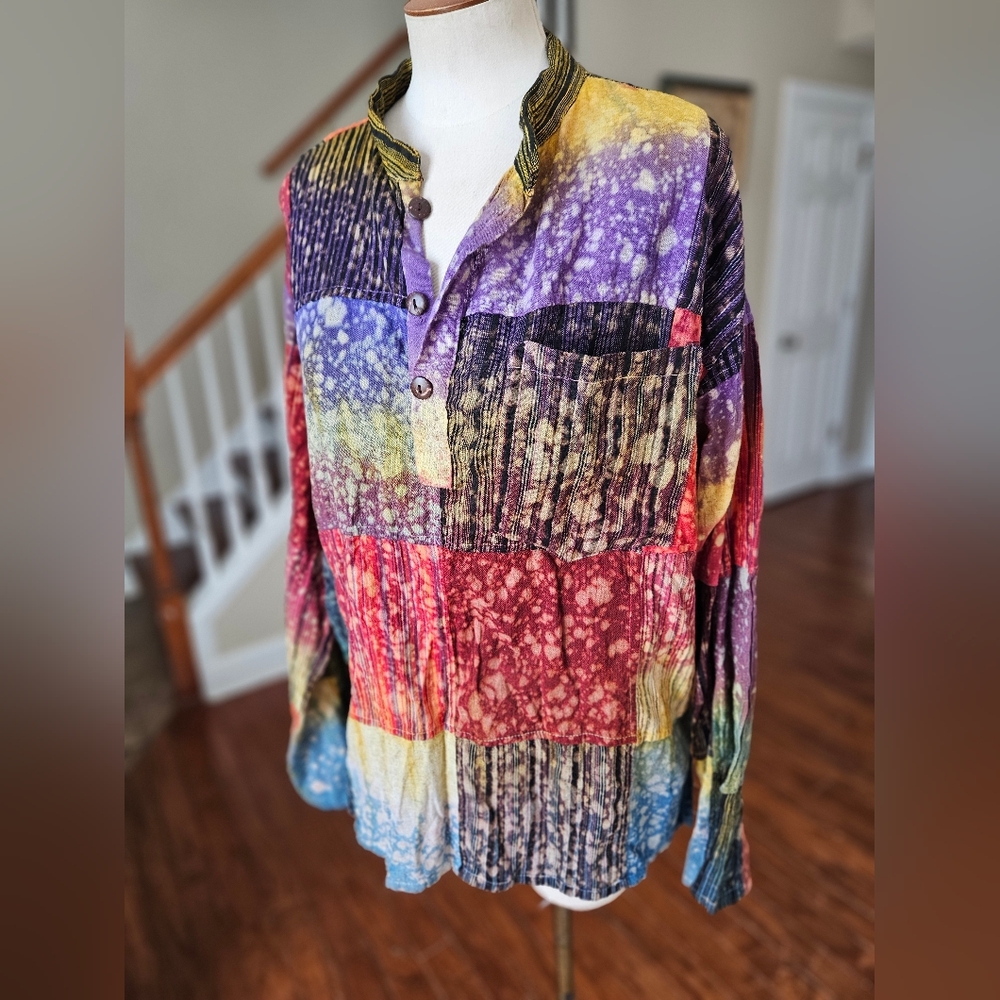 Jayli Patchwork Rainbow Boho Tunic Medium - image 2